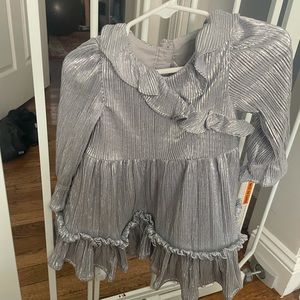 Janie & Jack party dress metallic silver sparkly wrap style dress 6-12 months